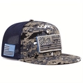 Taktische digitale Camo-Mesh-Trucker-Kappe mit US-Flaggen-Patch im 45-Grad-Winkel - Verstellbar / Marineblau