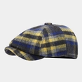 Vista detallada de la gorra vintage de lana con patrón clásico de cuadros para otoño - Ajustable / Azul