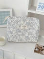 Détail de la trousse de toilette en velours côtelé fleuri avec fermeture éclair - Bleu Velours Côtelé Pivoine [Pochette]