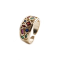 Anello aperto hip-hop dorato con pietre di zirconia multicolore per uomo e donna stile esagerato - Aperto Regolabile / Oro/Multicolore