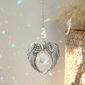 Angel wings crystal suncatcher with faceted prism ball for window or car decor - Antique Silver Wings With Ball