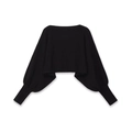 Κομψό μαύρο πλεκτό crop top με φουσκωτά μανίκια και κομψές ραβδωτές μανσέτες - S / Μαύρο