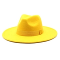 Detailed top view of bright yellow wool fedora hat with matching ribbon band decoration - M (56-58cm) / Yellow