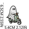 Ghost on a scooter embroidery patch dimensions 6.5x5.4 cm for Halloween decor - Scooter Ghost (29)