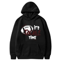 Classic black fleece hoodie with white IT'S TIME and red TACKLE football graphic print - Black-It's Tackle Time(13)