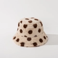 Dettaglio ravvicinato della morbida texture di peluche e dei pois marroni sul cappello - M (56-58cm) / Albicocca