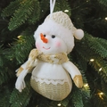 Christmas snowman plush hanger with golden striped hat on a festive tree background - Gold Snowman