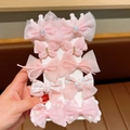 Pink 10-piece hair clip set with tulle bows, crowns and pearls for little girls - 559# Pink 10pcs Set
