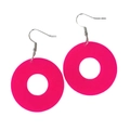Neon pink acrylic geometric circle drop earrings with silver hooks for women - Rose Red Round
