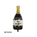 Ballon champagne Happy New Year en aluminium noir et doré, dimensions de 48x93cm - Bouteille de Vin du Nouvel An