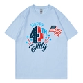 T-shirt bleu clair avec imprimé graphique Happy 4th of July et motif drapeau USA - Bleu Clair (Happy 4th of July)