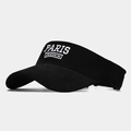 Detail of white PARIS embroidery on black cotton sun visor with high contrast stitching - Adjustable / Black