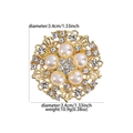 Elegant gold flower brooch with white pearls and clear crystals, 3.4cm diameter size - Gold Round Floral Pearl Brooch (4073140)