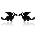 Macro shot of minimalist black flying dragon silhouette stud earrings in stainless steel - Matte Black Dragon Ear Studs