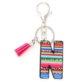 Letter N keychain with colorful stripes, leopard print leather and a pink tassel - Letter N