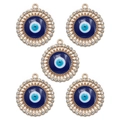 Set of five gold evil eye pendants with blue enamel and sparkling crystal details - Radiant Round Evil Eye (BT671GD07)