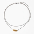 Double-layered stainless steel necklace featuring silver chains and gold abacus bead charms - Gold & Silver Necklace (SD1587)