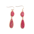 Sparkly rose red crystal teardrop earrings with elegant rose gold metal frame in dual drops - Rose Gold Frame Rose Red (EA088-7玫瑰金)