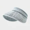 Detailed view of light blue denim sun visor with quilted stitching and adjustable top - 54cm (4-9 Years Old) / Light Blue