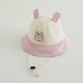 Detail of baby sun hat with pink rabbit ears, cotton fabric and adjustable chin strap - 48-50cm (1-2 Years) / Beige Rabbit