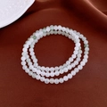 Bracelet multicouche élégant avec perles de zircon vert clair et œil de chat - Perles Multi-tours Blanches