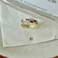 Adjustable gold ring with red and white checkered enamel and wavy edges for women - Red White Checkerboard (J3457)