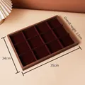 Walnut wood grain jewelry display tray with 12 slots and deep red velvet lining - 12-Grid Tray