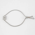 Silver stainless steel box chain bracelet featuring a sandblasted hollow H letter charm - Letter H / Steel