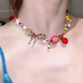 Collier de perles colorées avec nœud, étoile souriante et breloques de fruits - Style Pendentif Dessin Animé Noeud Papillon Coloré (16#)