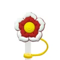 Silicone straw cover in red and white floral design with yellow spiral center decoration - 1704-39 Red and White Swirl Flower