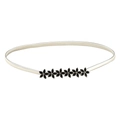 Elastic waist belt for women with black floral metal buckle in beige finish - No.32 Silver