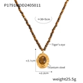 Vintage tiger eye beaded necklace with a geometric titanium gold-plated pendant - Tiger Eye Beaded Style (P1791) / Gold