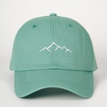 Mint green cotton baseball cap featuring white mountain embroidery and adjustable strap - One Size / Deep Water Green