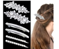Silver hair accessory set with marquise crystals and pearls including clips and combs - Silver 6-Piece Style 16