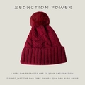 Winter cable knit beanie in burgundy with a fluffy faux fur pompom for extra warmth - Cable Knit-Thickened Style / Red