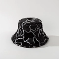 Striped lamb wool bucket hat in black with white patterns for winter warmth - M (56-58cm) / Black