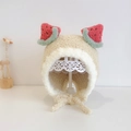 Winter infant knit earflap hat with cute watermelon decor in creamy white finish - Light Grey Plush Fruit