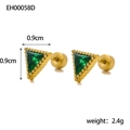 Elegant geometric gold triangle earrings with green zircon and micro-pave bead details - Green Geometric Style (EH00055D)