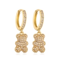 Golden teddy bear earrings with sparkling rhinestones on a white reflective background - Bear / Gold
