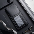 Classic black leather long wallet with multiple card slots and clear ID window for men - Black