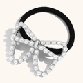 Elegante elastico nero per capelli con fiocco in metallo argento e perle bianche - Corda Per Capelli A Forma Di Farfalla-Acciaio