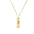 Detailed macro of gold rectangular pendant featuring letter J set with colorful crystals - Letter J