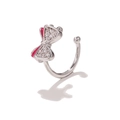 Silberne Schleifen-Ohrmanschette mit Zirkonia und rosa Emaille in C-förmigem Design - EGJ0130 Silber/Rosa Emaille-Schleife