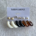 6-pair set of geometric hoop earrings and studs with pearl and resin details - KC Gold (3135)