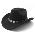 Klassieke zwarte cowboyhoed van wolvilt met etnische zilveren band en turkoois - M (56-59cm) / Zwart Suède