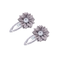 Pair of cute smokey gray fabric flower BB hair clips with center rhinestone accents - Gray