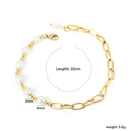 Detail of 18k gold plated stainless steel bracelet with 3mm and 6mm white pearls - Spliced Chain with White Pearl Bracelet