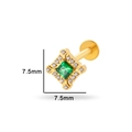 Golden titanium heart-shaped ear stud with a square green gemstone and 7.5mm flat back - Gold Square with Green Gem (T2506-5# Gold)