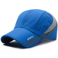 Royal blue breathable mesh baseball cap with white sports text and grey side panels - Adjustable / Sapphire Blue