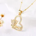 Collana cuore dorata con farfalla di cristallo e ciondolo MOM su catena fine - Stile F-Cuore Farfalla Mom Zircone